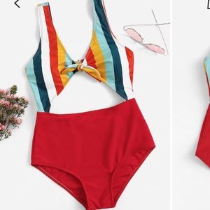 Striped Knot One Piece Swimsuit 🏖